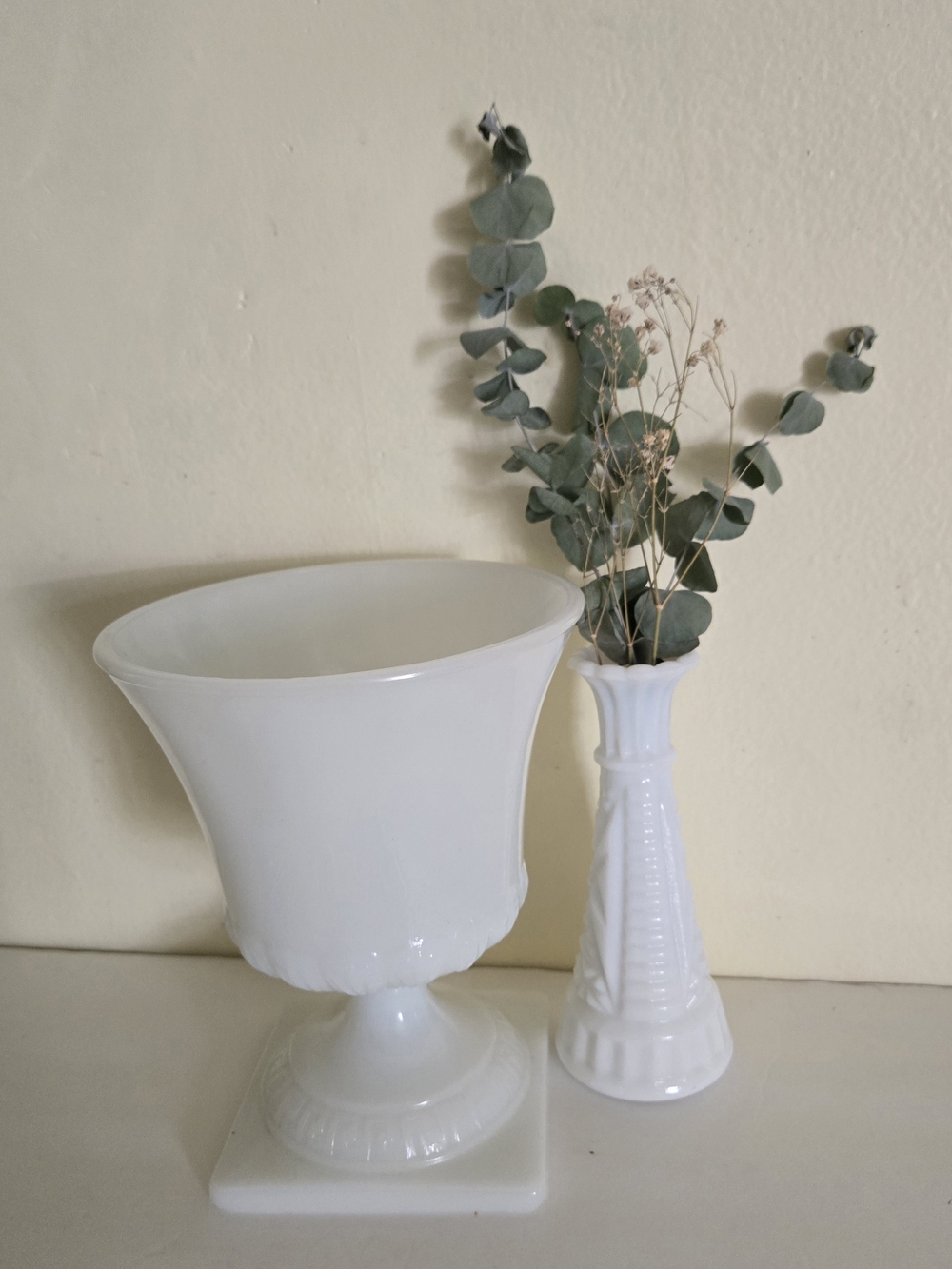 Vintage E.O. Brody Milk Glass Set - Pedestal Urn MJ-43 & Bud Vase